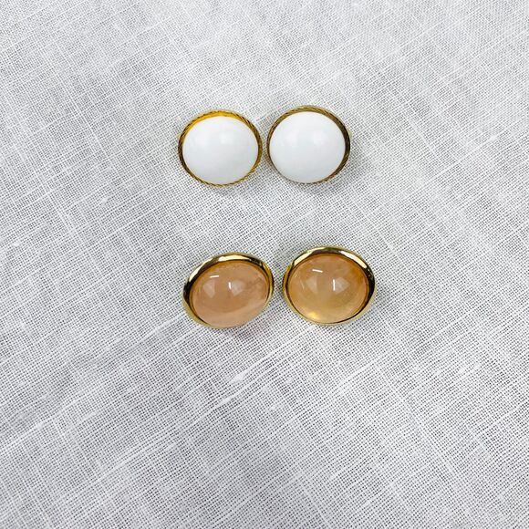 Vintage 80s Earrings White Pink Gold 80s VTG Original Clip On Earrings Vintage - Picture 3 of 7